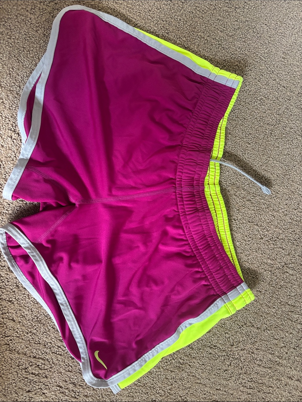 Nike Women’s Magenta Athletic Shorts with Neon Yellow Trim